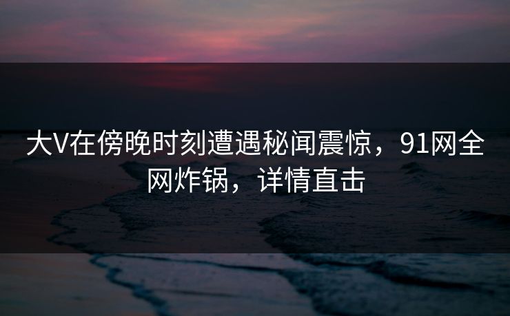大V在傍晚时刻遭遇秘闻震惊，91网全网炸锅，详情直击
