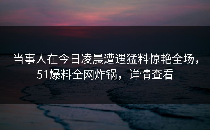 当事人在今日凌晨遭遇猛料惊艳全场，51爆料全网炸锅，详情查看