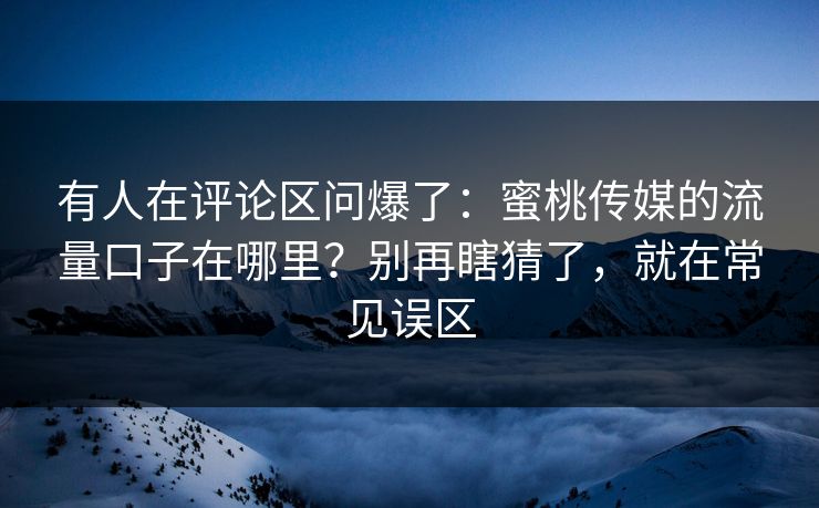 有人在评论区问爆了：蜜桃传媒的流量口子在哪里？别再瞎猜了，就在常见误区